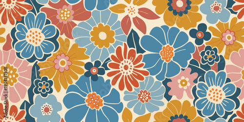Φωτογραφία A vibrant repeating floral pattern with stylized blooms in warm tones