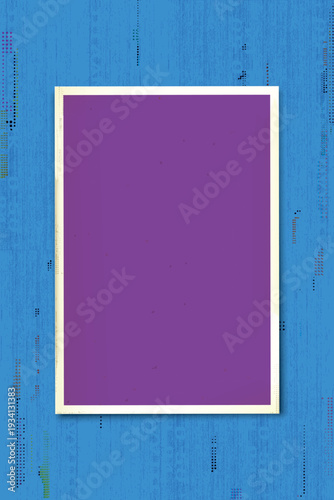 Old purple paper white frame on blue paper with ink stains from risograph defect printing background