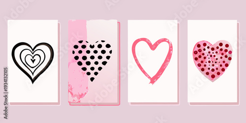 Four pink and black heart designs arranged in a grid pattern