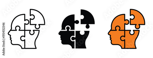Human Head Profile with Jigsaw Puzzle Icon Vector Illustration