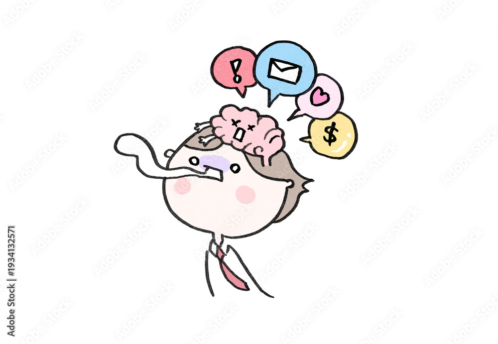 Fototapeta premium Exhausted person with short-circuited brain due to information overload, brain fatigue concept