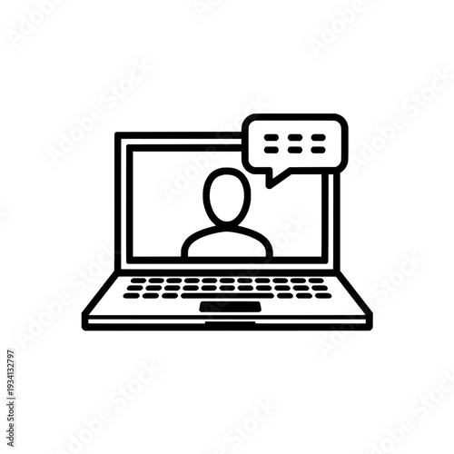 Virtual therapy session icon. Online counseling and mental health support symbol. Psychology telemedicine concept. Vector illustration isolated on white background.