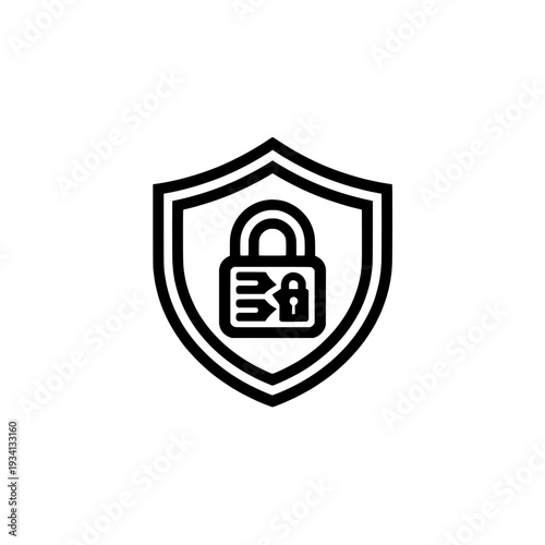 Ransomware protection icon. Cyber security shield and data safety symbol. Bold outline design for computer security. Vector illustration isolated on white background.