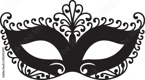 Black masquerade mask with curly black mask curly ornate mask