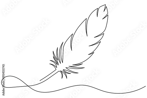 Minimalist Feather Continuous One Line Drawing Outline Vector Illustration