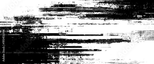 Glitchy black and white digital distortion with horizontal streaks and noise