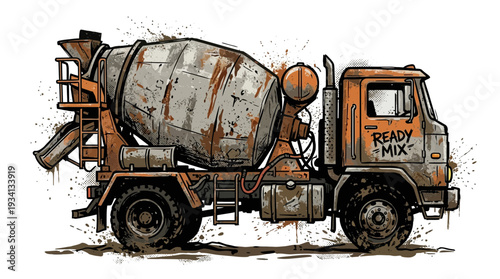 Concrete mixer truck, ready mix, construction vehicle illustration
