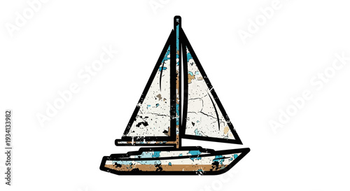 Distressed sailboat illustration with abstract paint splatters
