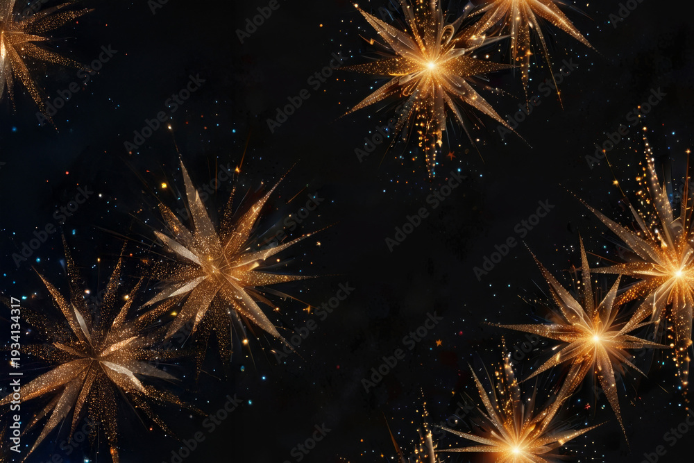 Fototapeta premium Golden bright glimmering Christmas stars abstract decorative background