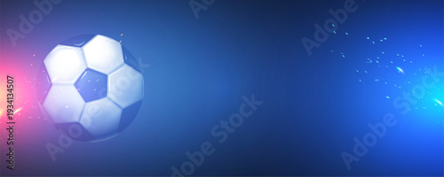 Soccer ball with speed and power light effect. Sports background. Match design.