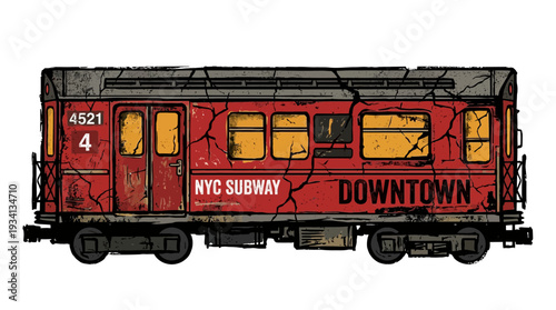Vintage NYC Subway Train Illustration