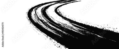 Vector grunge tire tracks road white background