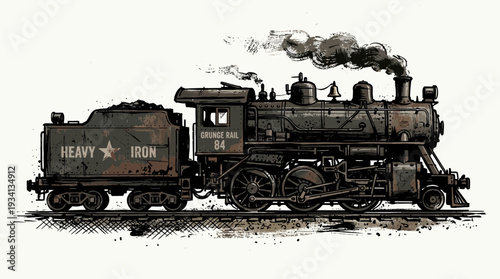 Vintage steam locomotive with coal tender, emitting smoke, on tracks