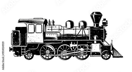 Vintage steam locomotive, detailed illustration on white background