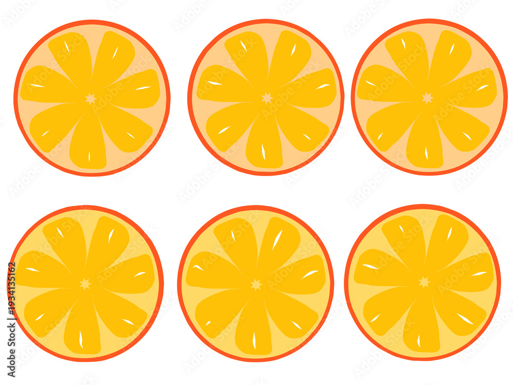 Fototapeta premium Illustration of a yellow orange slice. Doodle orange slice in the collection.