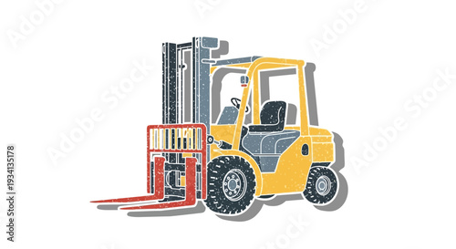Yellow forklift truck illustration on white background