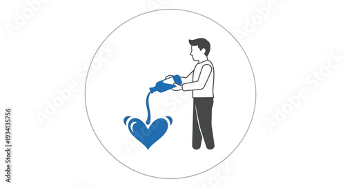 A man pouring water into a heart symbol from a watering can