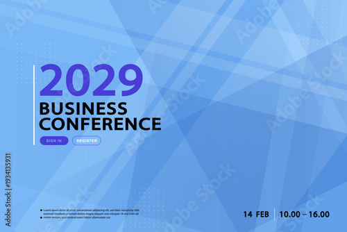 Blue abstract background for business conference and corporate meetings. Modern geometric template with halftone details for event registration and announcements.