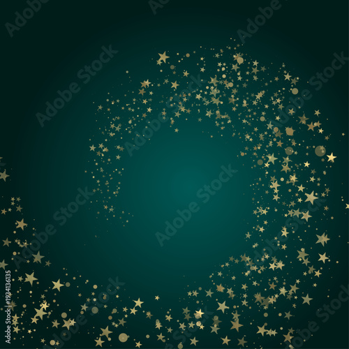 Abstract luxury concept spiral background with shiny golden stars and dots. Vector design