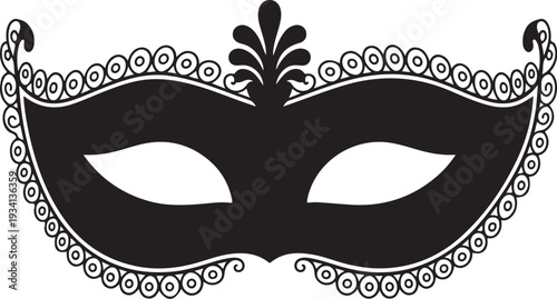 Black masquerade mask with white details black mask