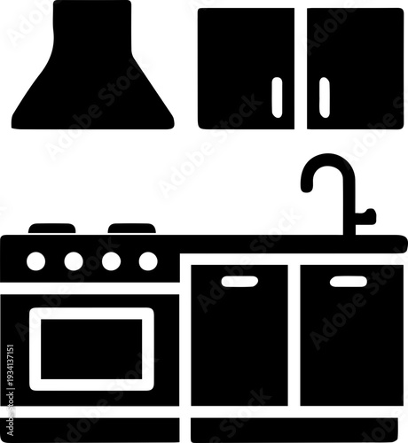 Modern Kitchen Cabinet and Appliance Silhouette