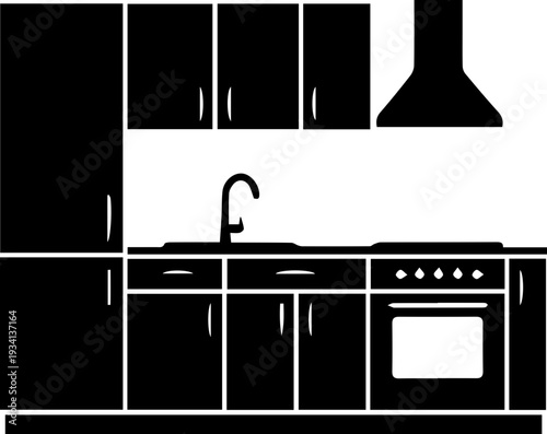 Modern Kitchen Cabinet and Appliance Silhouette