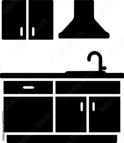 Modern Kitchen Cabinet and Appliance Silhouette