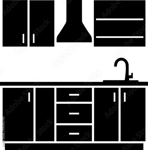 Modern Kitchen Cabinet and Appliance Silhouette