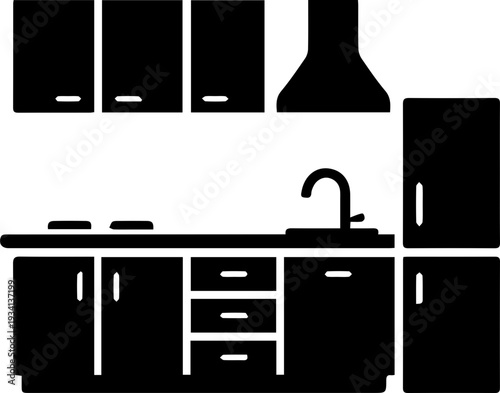 Modern Kitchen Cabinet and Appliance Silhouette