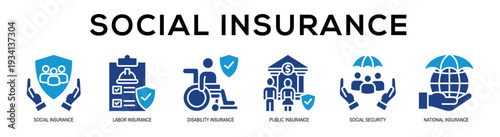 Glyphcolor - Social Insurance web banner vector illustration concept