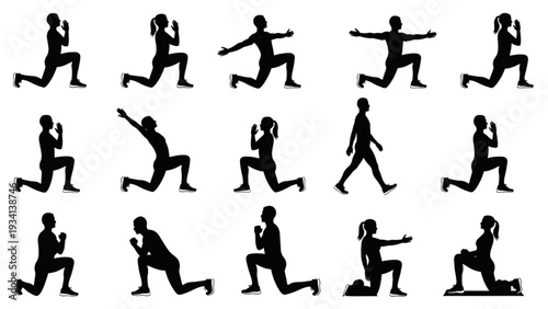 Diverse Lunge Exercises for Fitness and Body Conditioning Active Workout Routine Silhouettes