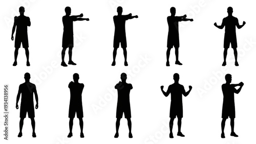 Fitness Concept Vector silhouettes illustrating diverse arm and shoulder exercises for a comprehensive workout