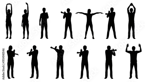 Collection of Silhouettes Demonstrating Various Arm Stretches and Exercises