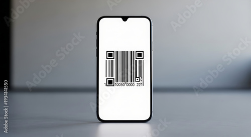 Modern smartphone displaying a digital barcode on its screen for identification and scanning purposes