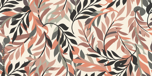 Stylized botanical pattern with overlapping leaves in muted tones