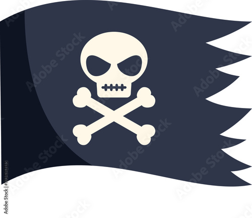 Tattered black jolly roger flag representing piracy, danger, and adventure