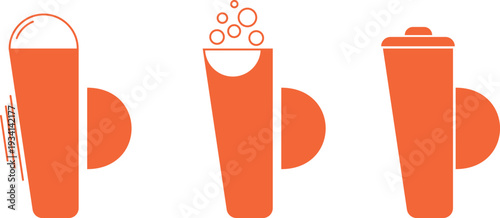 cups with foamy drinks and juices, foam and bubbles, tableware