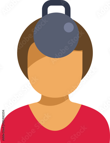 Person with a heavy weights kettlebell on head indicating mental pressure, burden, or headache