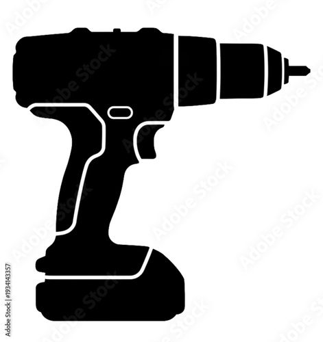Cordless drill silhouette with sharp lines on a transparent background