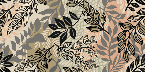 Abstract floral pattern with overlapping leaves and muted colors
