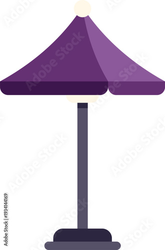 Purple beach umbrella providing shade for summer vacation relaxation