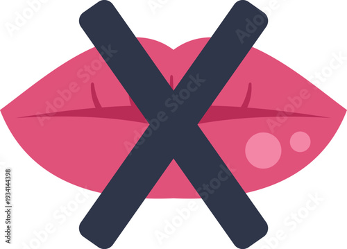 Lips with a cross mark symbolizing silence, mute, censorship, or forbidden speech