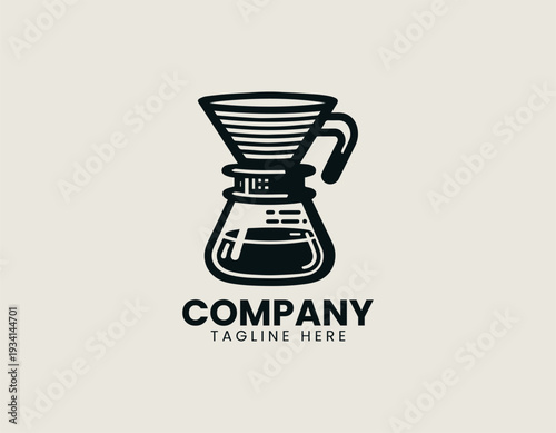 Pour over coffee maker in clean modern cafe vector illustration style