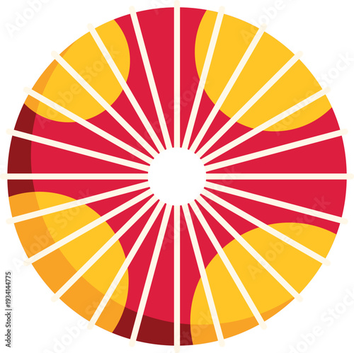 Abstract sunburst design displaying radial pattern in red and yellow colors