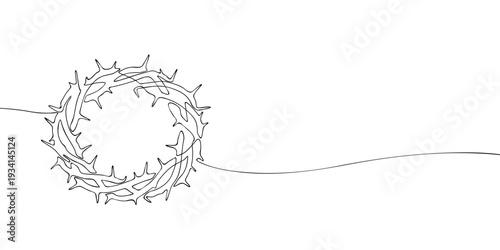 Minimal line illustration of a crown of thorns, symbolizing the Passion of Christ, sacrifice, suffering, and Christian faith associated with Easter.