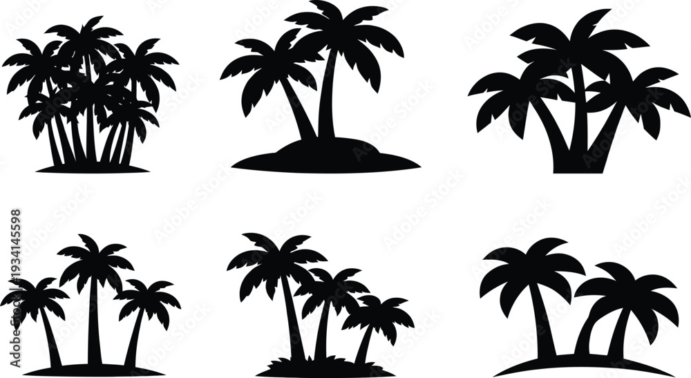 Fototapeta premium Black silhouettes of palm trees on white background tropical 1