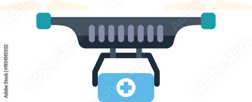 Drone flying and transporting a first aid kit for health assistance