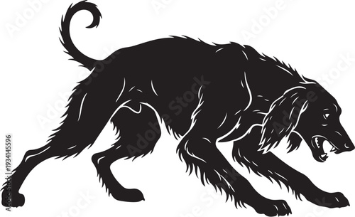 Afghan Hound dog in silhouette on white background.