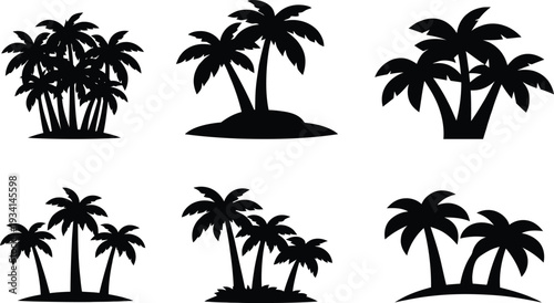 Black silhouettes of palm trees on white background tropical 1