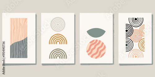 Abstract geometric art prints displayed as a modern wall decor arrangement